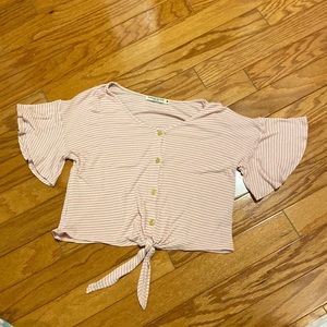 Pink and white striped cropped flowy shirt